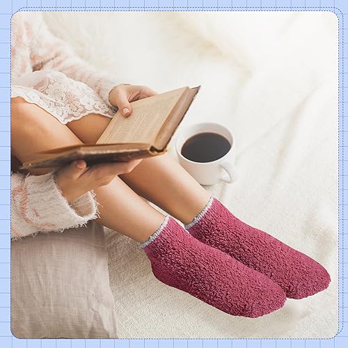 Image of Liitrsh 12 Pairs Non Slip Hospital Socks for Women Fluffy Fuzzy Slipper Socks with Grips Winter Socks Bulk for Men Women Christmas Gifts Home, Multicolored, One Size