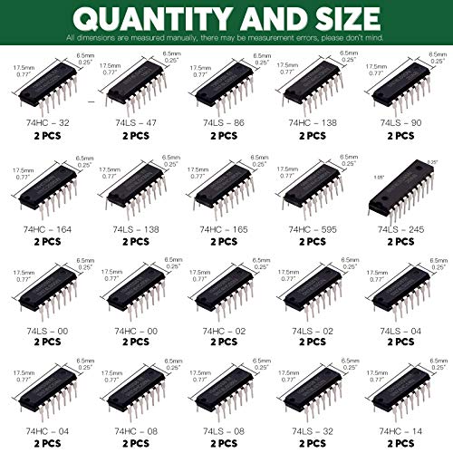 Keadic 40Pcs 20 Types 74Hcxx And 74Lsxx Series Logic Ic Assortment Kit, 74Hcxx Series Shift Output Registers Ic Chip & 74Lsx Series Ic Chip Kit With Container & Label #TOP1