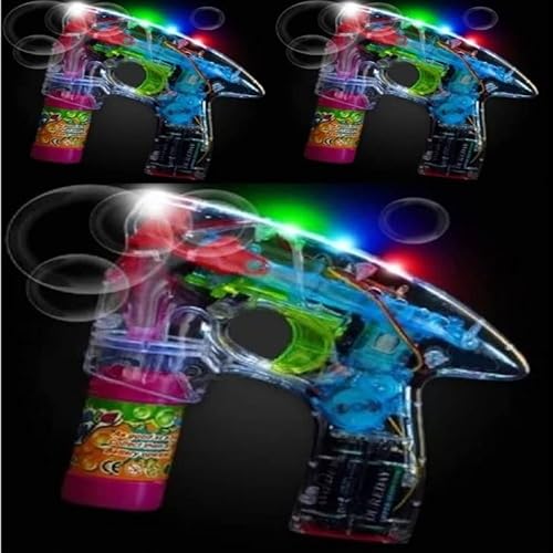 Los Angeles Superstore Light Up Bubble Gun 3 Pack Set Party Favor Blaster Blower Machine LED Shooter with 2 Bottles of Bubble Solution Each Bubble Gun