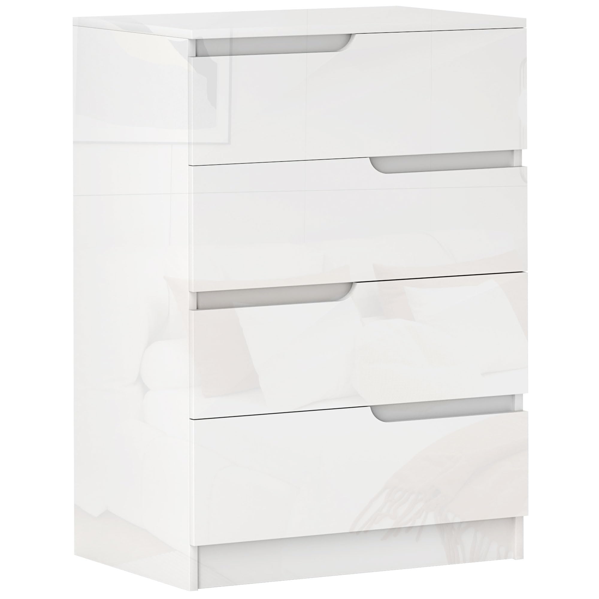 HOMCOM Cassettiera Camera da Letto con 4 Cassetti, Comò Camera da Letto in Legno, per Soggiorno Corridoio Ingresso, 60x40x85 cm, Bianco Lucido