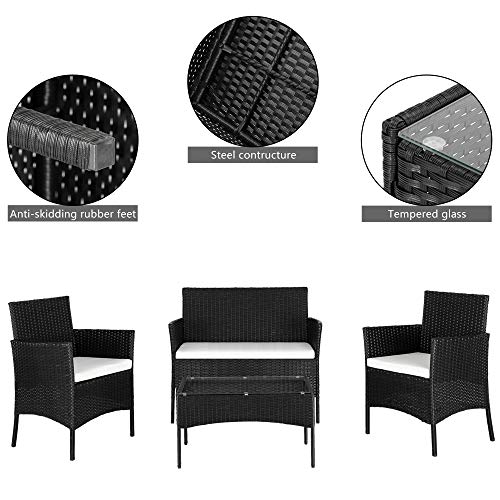 Salon de Jardin 4 Places Résine Tressée Noir ALightUp