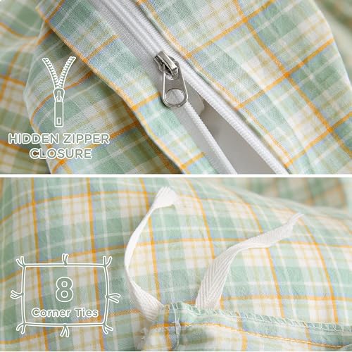 Image of TOCOMOA Plaid Duvet Cover Set 100% Washed Cotton Like Linen Feel Super Soft Comfy 3 Piece Green and Yellow Gingham Checkered Bedding Comforter Cover Set (King 104 inchx90 inch, Comforter Not Included)