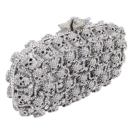 Image of Boutique De FGG Skull Crystal Clutch Purse for Women Formal Rhinestone Clutch Evening Bag Halloween Minaudiere Handbag,Mini