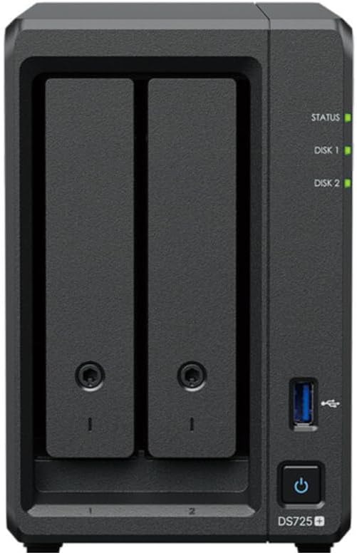 DS725+ 32TB 2-Bay NAS Server Combo with 2x16TB Enterprise HDD Storage, 4GB DDR4 RAM, 2.5GbE LAN, USB 3.2