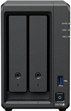 DS725+ 32TB 2-Bay NAS Server Combo with 2x16TB Enterprise HDD Storage, 4GB DDR4 RAM, 2.5GbE LAN, USB 3.2