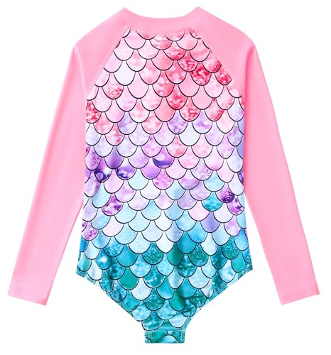 Girls Long Sleeve Swimsuit Zipper Rash Guard One Piece Bathing Suits UPF 50+ Sun Protection Swimwear 2-10 Years2