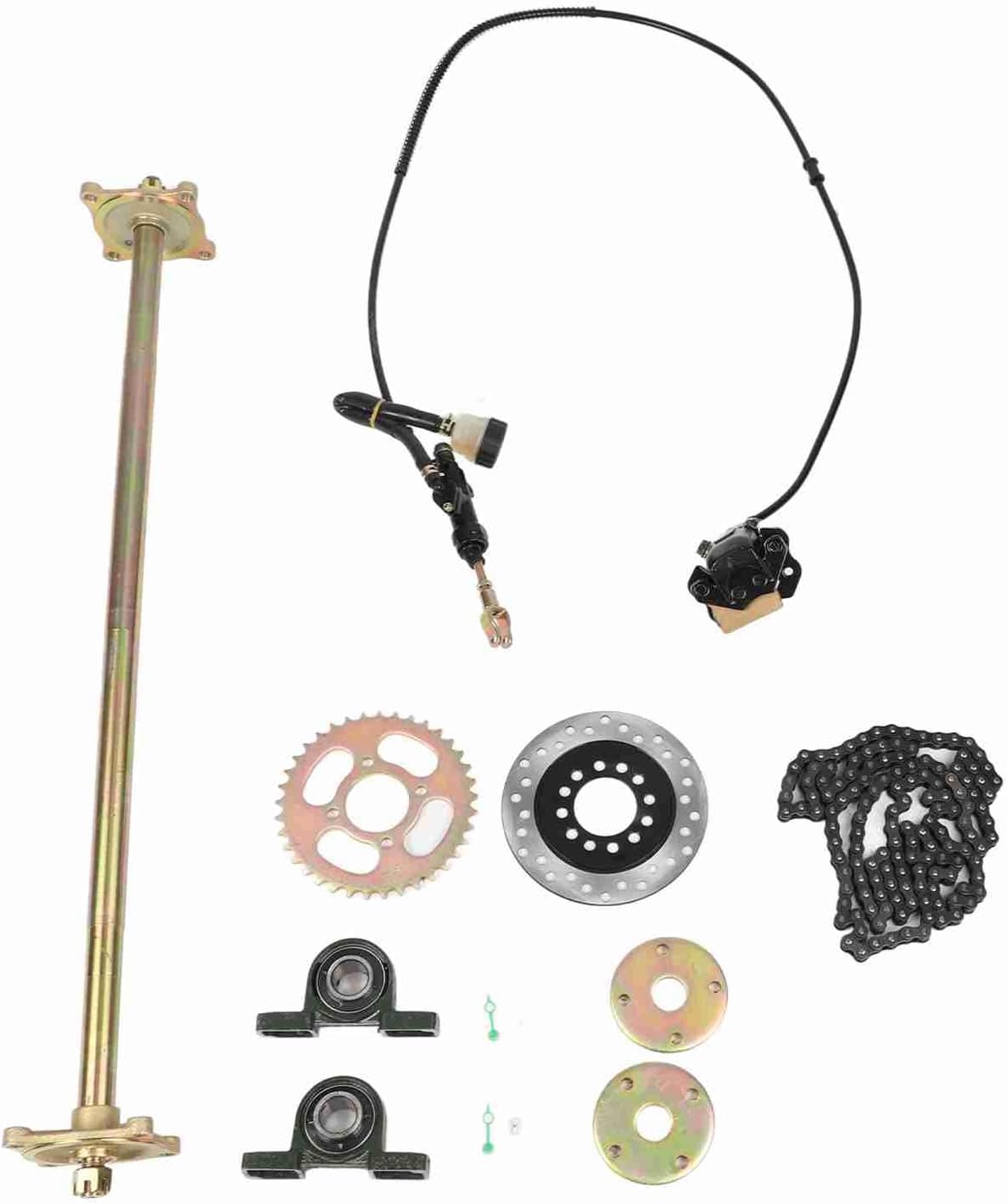 Zestaw osi tylnej na żywo do gokartu 19 szt. |850 mm / 33,4 cala z zespołem hamulca i zębatką |Pasuje do quadów ATV o pojemności 50 cm3, 70 cm3 i 90 cm3/zamiennik dla
