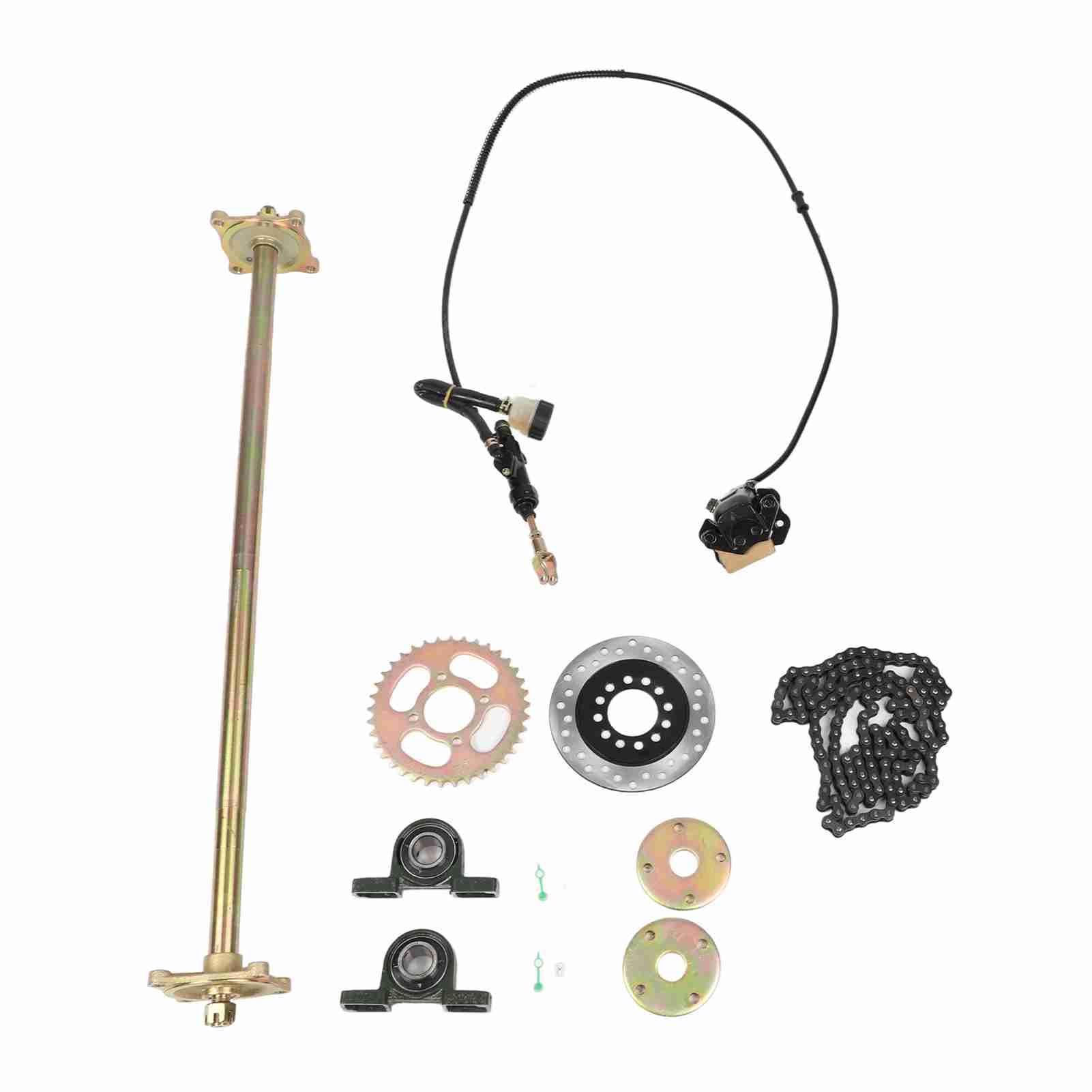Keenso Zestaw Tylnej Osi Gokartowej Metalowy zespół Tylnej Osi 850 Mm 33,4 Cala z łańcuchem Zębatym Tarczy Hamulcowej do Wymiany Naprawy Quada 50 Cm3 70 Cm3 90