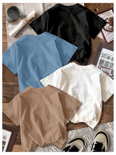 Girl's 4 Packs Graphic Tees Short Sleeve Floral Heart T Shirt Crew Neck Cute Tops2