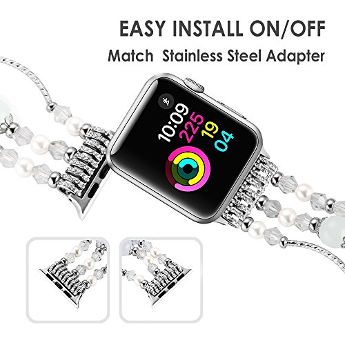 Simpeak Beaded Band Compatible With Apple Watch 41Mm 40Mm 38Mm, Handmade Beaded Elastic Women Bracelet Replacement For Iwatch Series 8 7 6 Se 5 4 3 2 1, Fixed Size 5.7-6.9, White #TOP2