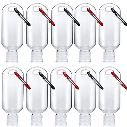 Panrock Empty Hand Sanitizer Bottle, Clear Leakproof Refillable Container Keychain Bottle for Toiletry Comestic Camping, Hiking, Travel, Trip (Set 1: 10pcs squeezable bottles)