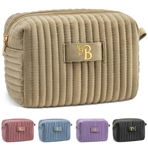 Image of COSHAYSOO Sister Birthday Gifts for Women Best Friend Bestie Friendship Fashion Makeup Bag Make Up Cosmetic Pouch Travel Size Toiletries Skin Care Essentials Organizer Velvet Initial Letter B