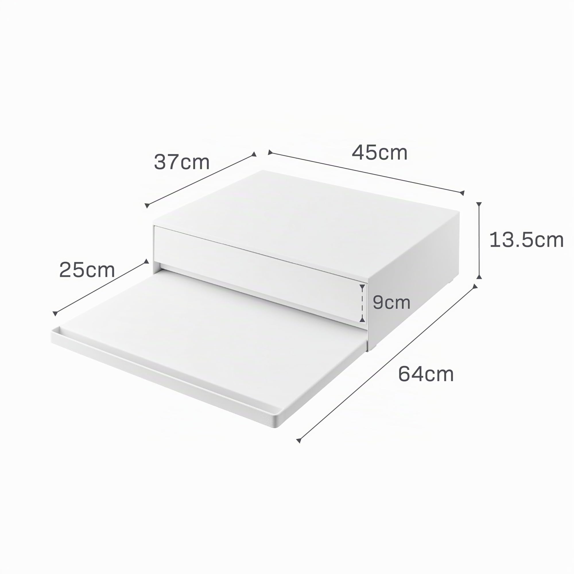 YAMAZAKI 2007 TOWER Sliding Countertop Tray with Drawer, white, Steel, 45 x 39.3-64 x 13.5 cm