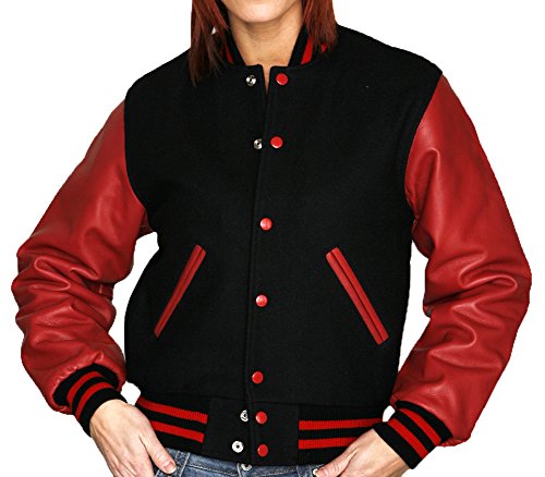 Stewart & Strauss Varsity Letterman Jacket Black Wool & Red Leather,C122-XL