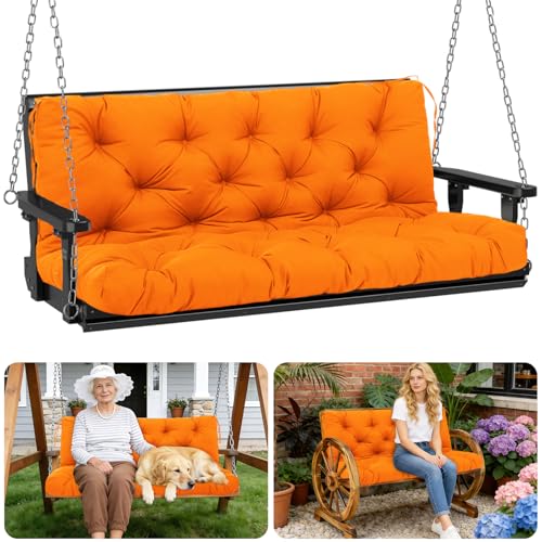 Image of Porch Swing Cushions Outdoor 40 inch x 40 Waterproof Swing Cushions 3 Seater Replacement with Backrest & 8 Ties 5 inch Thick Bench Swing Cushions for Outdoor Furniture Patio(Orange)
