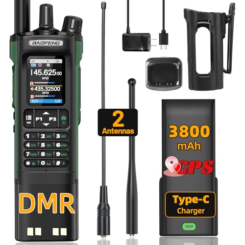 BAOFENG Radio DM32 DMR Ham Radio Handheld Rechargeable Walkie Talkies Long Range DM32UV 5RM Two Way Radio NOAA Weather Radio with GPS Copy Frequency 2500mAh Battery USB-C Charging with Radio Holster
