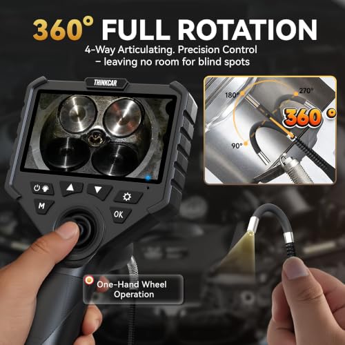 THINKCAR Borescopio articulado 4 vías con luz - Cámara endoscópica industrial HD de 5" con 6 luces LED ajustables, sonda articulada flexible de 1.5 m para mecánicos automotrices miniatura 2