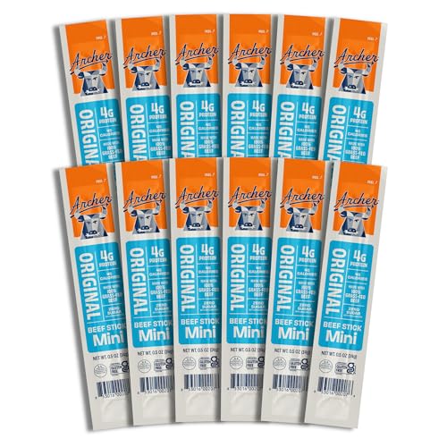 Archer Jerky Mini Beef Jerky Sticks - Grass Fed Beef Sticks Individually Wrapped, Bulk Snack Packs, Gluten Free, Paleo, Keto - .5 oz (Pack of 12)