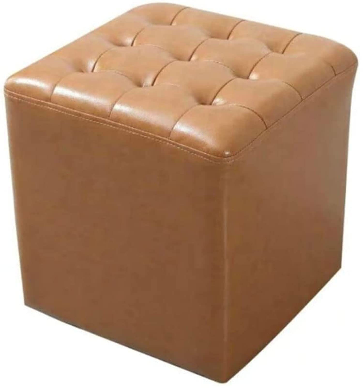 Tabouret de maquillage rectangulaire de qualité en cuir jaune