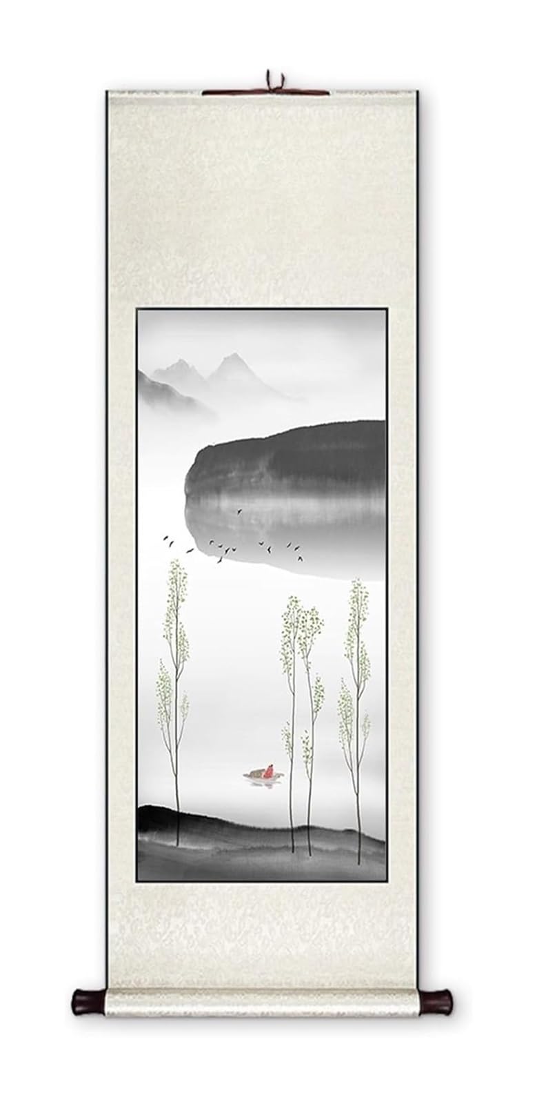Artystyczne malowanie tuszem, klasyczny chiński krajobraz, dekoracja feng shui do jadalni, kolekcja prezentów na parapetówkę(Creamy white C,40L x 119W cm)