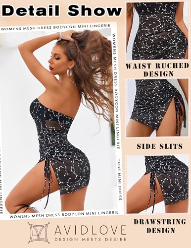 Image of Avidlove Womens Mesh Bodycon Mini Lingerie Dress Y2k Clubwear Outfits