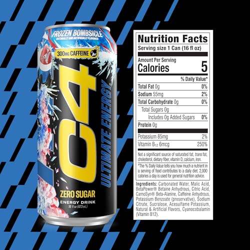 Image of C4 Ultimate Energy Drink, 300mg Caffeine, Zero Sugar, High-Performance Energy for Pre-Workout, Endurance, and Focus, Frozen Bombsicle, 16oz (Pack of 12)