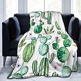 Cactus Throw Blanket Soft Cozy Blankets Lightweight Warm Flannel Fleece Blanket Watercolor Green...