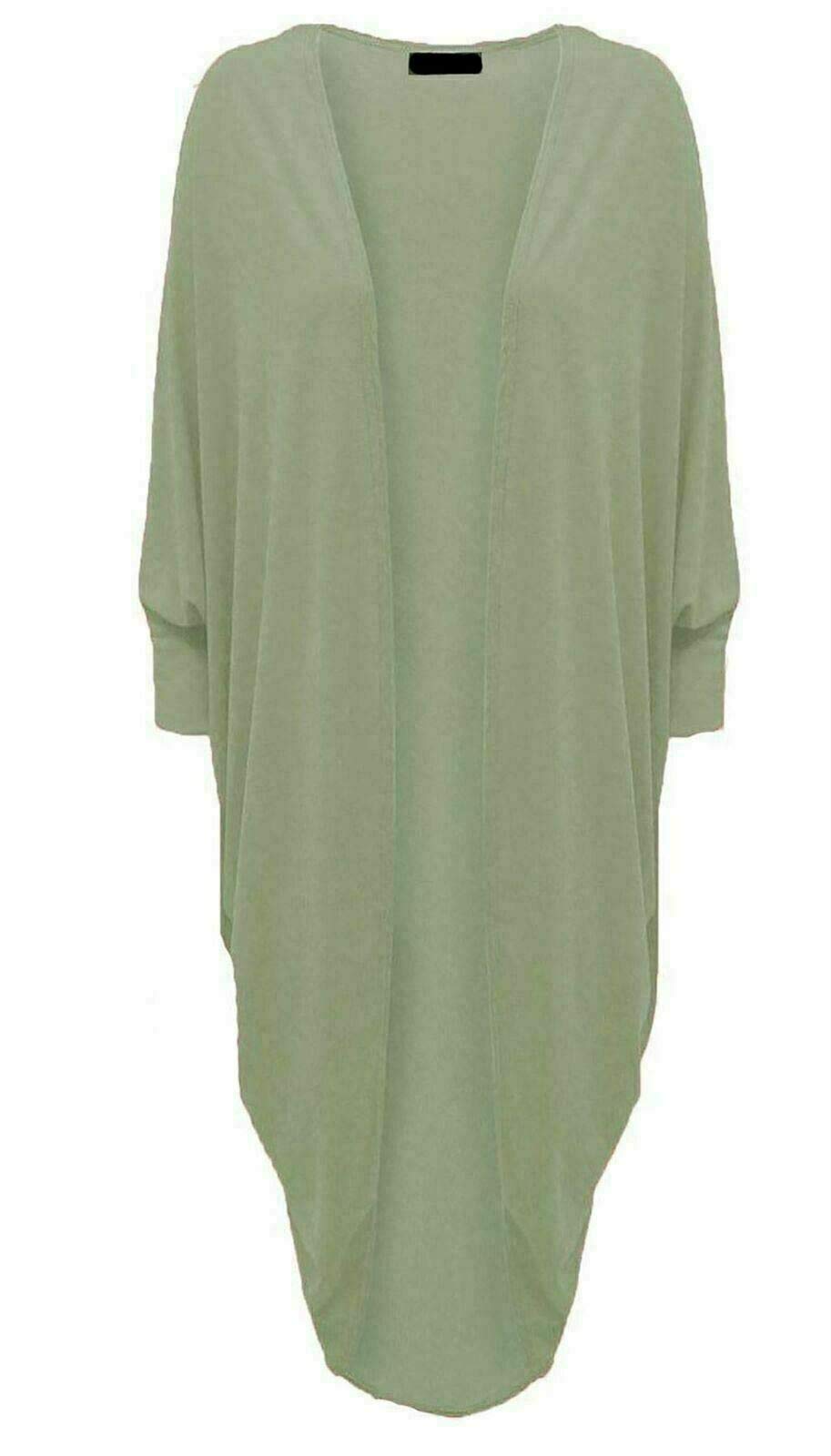 TrendyFashion Womens Batwing Sleeve Kimono Maxi Cardigan Ladies Waterfall Open Long Cardigan Top (Khaki UK 16-18)