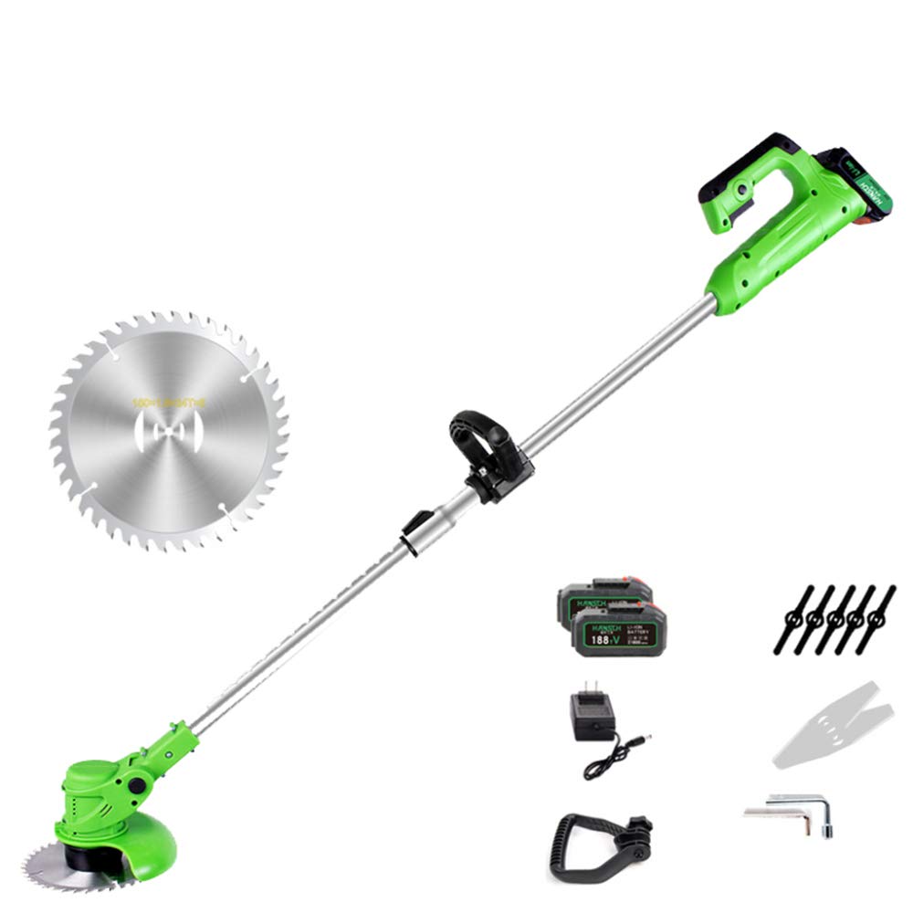DENGS 600W Portable Hedge Cutter Electric Grass Trimmer, Dual Control Switch, Adjustable 1-30cm, Speed 25000r/min/Weeder + Battery × 2 / 298TV