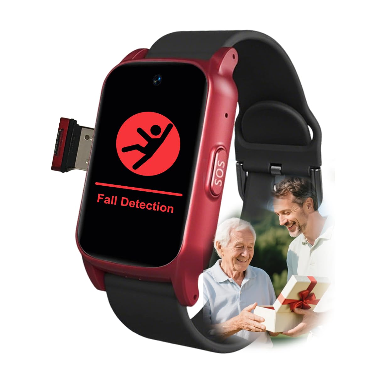 Reloj Inteligente con Detección De Caídas, Reloj Localizador GPS, Smartwatch para Personas Mayores Reloj, para Mayores con Botón De Llamada De Emergencia SOSRed,1.25 * 0.57 * 2.22inch