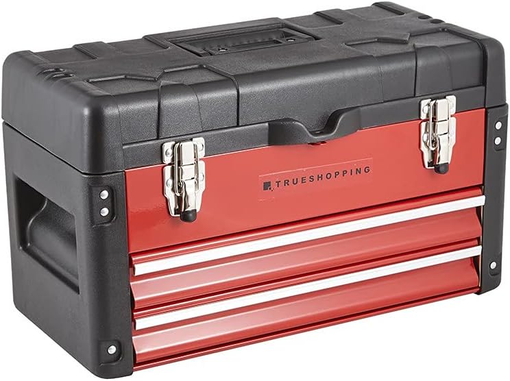TrueshoppingTopchest Tool Box Chest - Heavy Duty Portable Tool Chest with 2 Additional Storage Drawers - Fitted with Removable Inner Tray