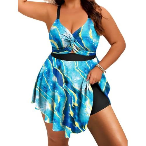 Arolina Plus Size Bathing Suit for Women Swim Dress Tummy Control Swimsuits Two Piece Flowy Tankini with Shorts 12 Plus Flower22