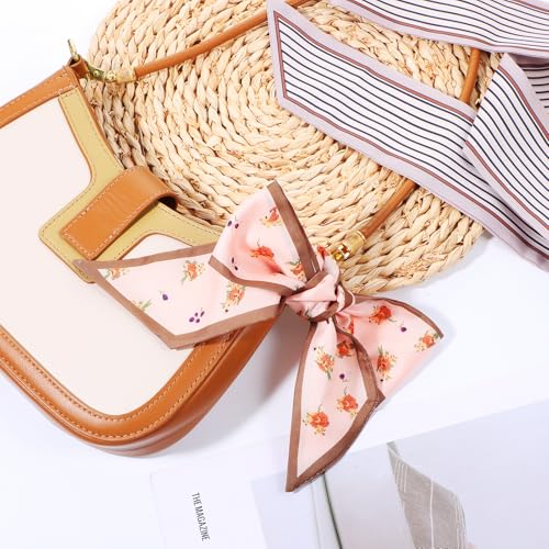 Skinny Fashion Scarves, 4pcs Boho Slim Purse 2.32in Skinny Scarf Women Narrow Neckerchief Floral Handbag Hair2