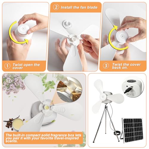New Solar Ceiling Fan Light, Solar Powered Panel and Portable Camping Fan Light with 7500mAh Battery Remote Control, Rechargeable Gazebo Fan for Patios,Shed, Greenhouse, RVs,Canopy, Chicken Coop - image 7