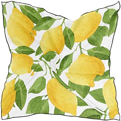 XLING Fashion Square Scarf Watercolor Fruit Lemon Tree Leaves Lightweight Sunscreen Silk Scarves Muffler Hair Wrap Headscarf Neckerchief for Women Men
