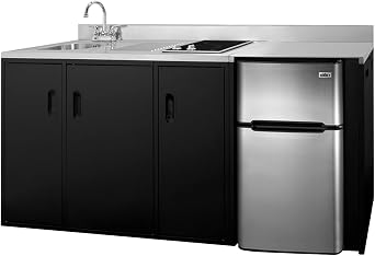 Summit Appliance CK72ADASINKL 72 Wide All-in-One Kitchenette, ADA Counter Height, Stainless Steel Sink and Faucet, 2-Door Refrigerator-Freezer, 2-Burner Smooth-top Cooktop, Indicator Lights