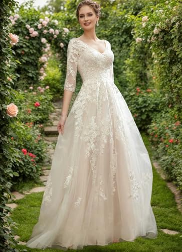 MARTINLEE Beach Wedding Dresses for Bride 2025 Lace Appliques Chiffon A Line Long Boho Bridal Dress for Women4