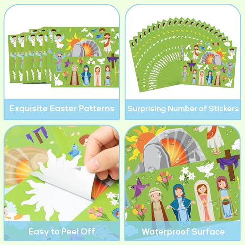 Fournitures de fête de Pâques religieuse : 80 planches de stickers de la Résurrection de Jésus - 4