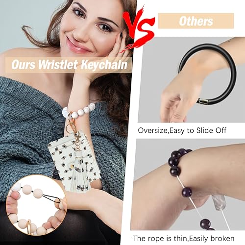Image of KNGITRYI Wristlet Wallet for Women,RFID Keychain Wallet with Beaded Strap | 8 Card Slots,ID Window,Zipper Pocket,Leather Tassel,Compact Design
