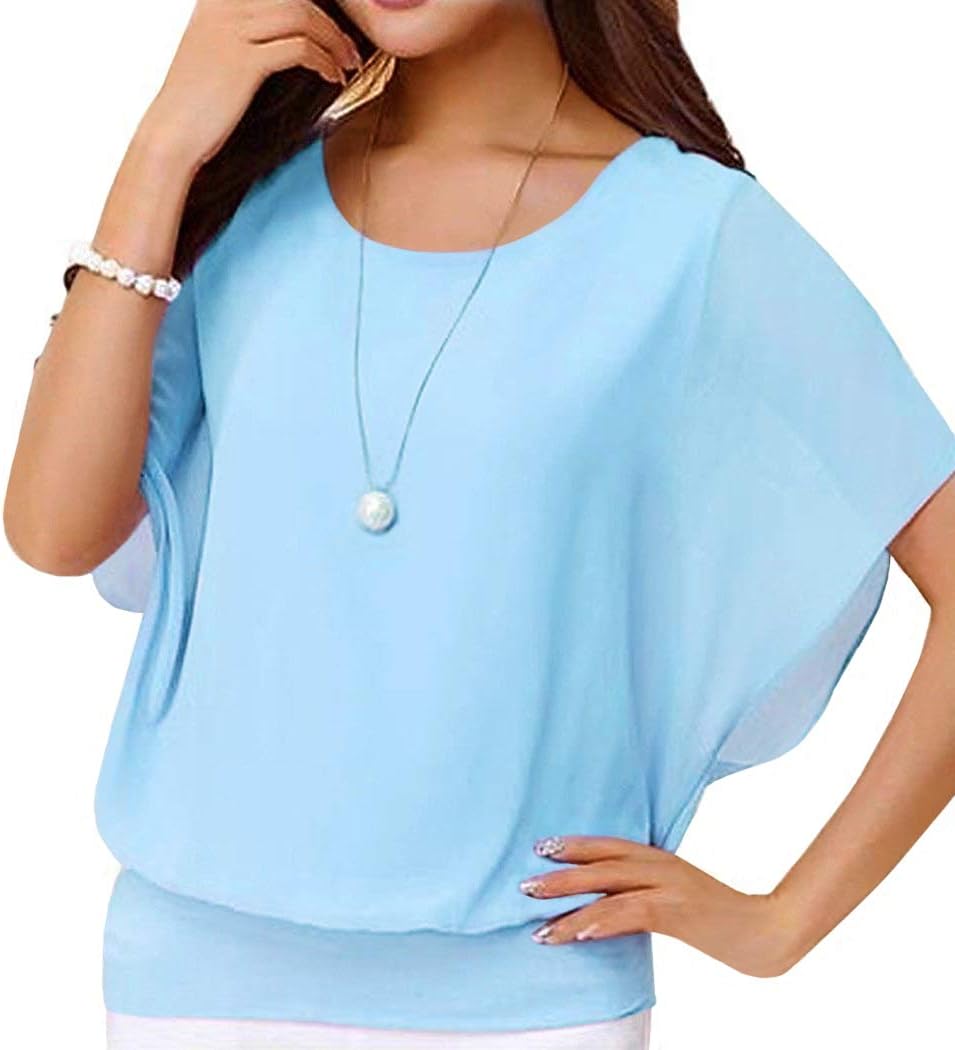 Neineiwu Women's Summer Loose Casual Short Sleeve Chiffon Top T-Shirt Blouse