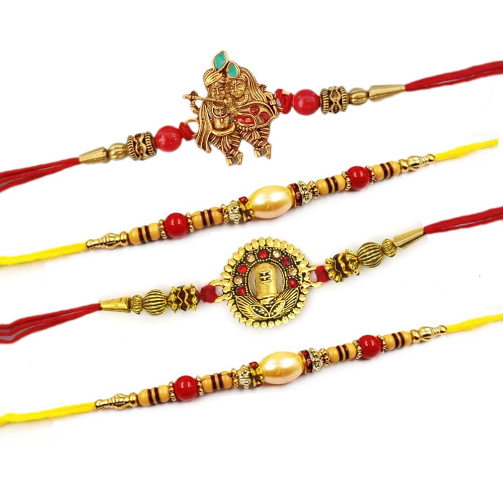 CraftVatika Rakhi Combo of 4 Rakhi For Brother and Bhabhi - Krishna Rakhi For Bhai Peacock Rakhi 2 Pearl Rakhi Set rakhi for brother and bhabhi (B097HFP72B) Amazon Price History, Amazon Price Tracker