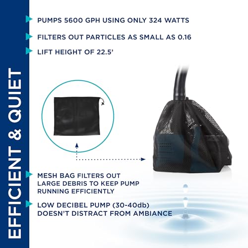 Image of Alpine Corporation 5600 GPH Vortex Submersible Water Pump 20 Ft Cord for Ponds, Fountains and Water Circulations, Quiet Operation Vertical /Horizontal, 22.5 Ft Lift 324 Watts, Black /Teal