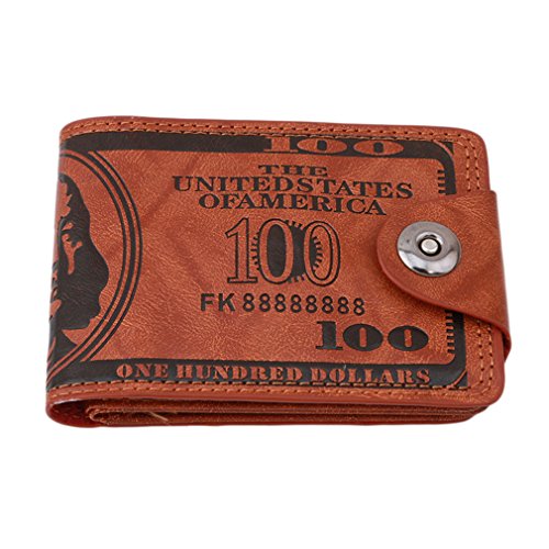 Men US Dollar Bill Wallet PU Leather Credit Card Photo Holder Bifold Billfold With Buttons (Brown)2