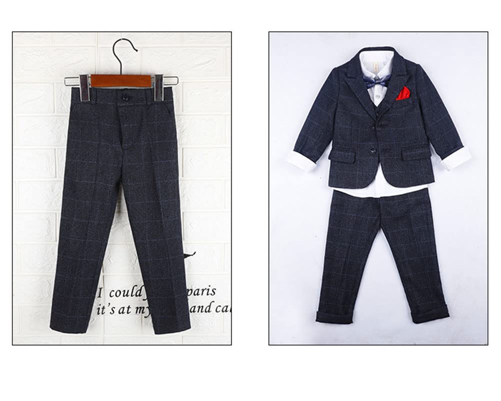 DAIHAN Traje Comunión de Tweed de niño Actuación Cumpleaños Fiesta de Bodas Traje de Fiesta de Esmoquin Pantalones de Chaqueta de Solapa con Pajarita Conjunto de Trajes de Bautizo de Caballero