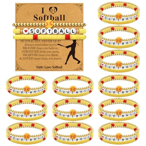 Tondiamo 36 Pcs Softball Bracelet for Women Softball Team Gifts Bulk Sport Pendant Jewelry Gifts Senior Night Party Favors for Team Player Teen Group Ball Lover (Beaded Softball)