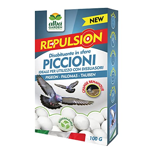 Albagarden - Repellente Piccioni - Disabituante in Sfere di Cellulosa - Barriera Vegetale Olfattiva Anti Piccioni - Dissuasore Naturale Scaccia Uccelli E Ratti x 100 gr