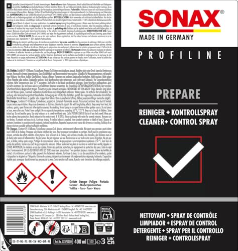 SONAX PROFILINE Prepare (400 ml) spezielles Lösemittelgemisch zum effektiven Entfernen von Fett- und Ölfilmen auf Fahrzeuglacken | Art-Nr. 02373000