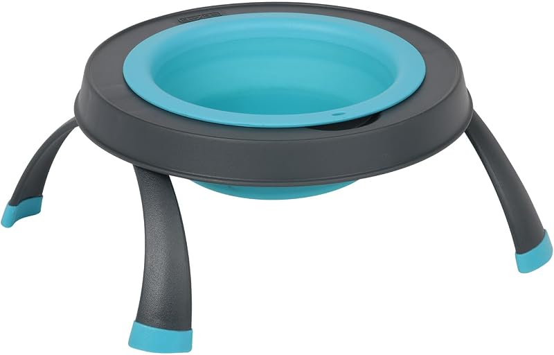 Popware for Pets Single Elevated Pet Feeder, Gray/Blue, Large/4 Cup Capacity (PW140432312)
