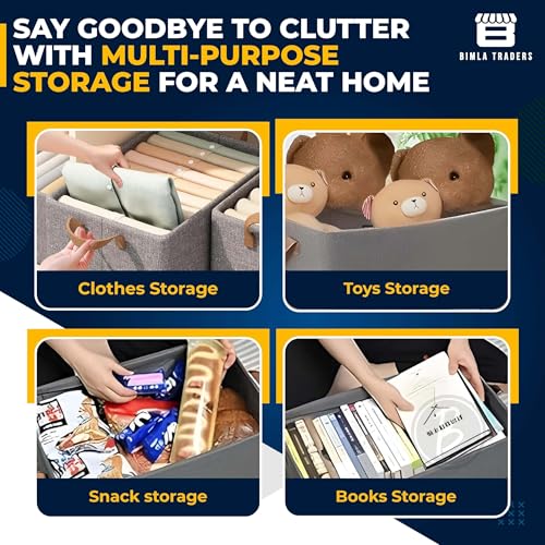 Image of Btag Pack of 4 Storage Baskets (46L x 27W x 19H CM) Non-Woven Foldable Wardrobe Organizer with Metal Frame Rectangle, Storage Box with Handles for Clothes, Books, Toys, Blankets & Closet Use.