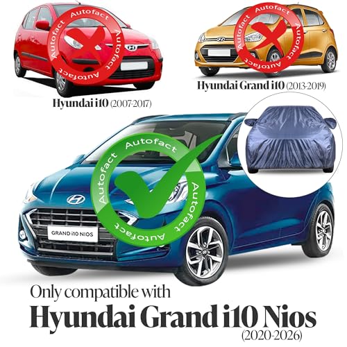 Image of Autofact Premium Car Cover for i10 Nios 2020-2026 | All Weather Water-Resistant Full Body Car Cover | Light-Weight Triple-Stitched Outdoor Shield with UV Protection, Dustproof & Heat-Resistant